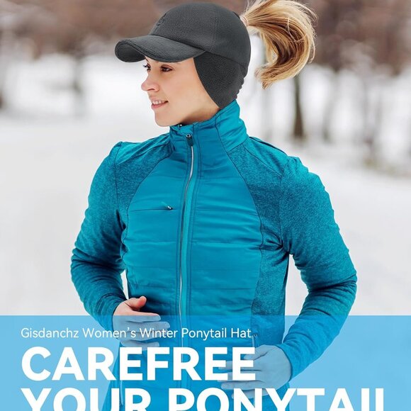 Women's Winter Reflective Stretchy Ponytail Hat with Drop Down Ear Flap - Picture 7 of 7